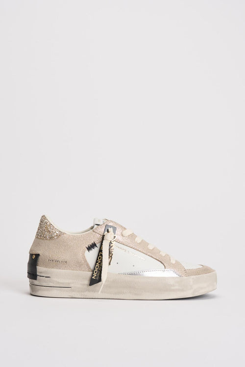 Sneakers donna in suede beige e glitter oro