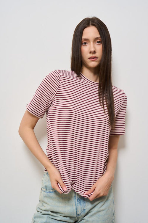 T-shirt donna a righe rossa