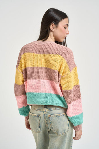 Cardigan donna a righe multicolor - 3