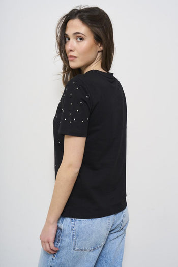T-shirt donna girocollo nero con glitter - 3