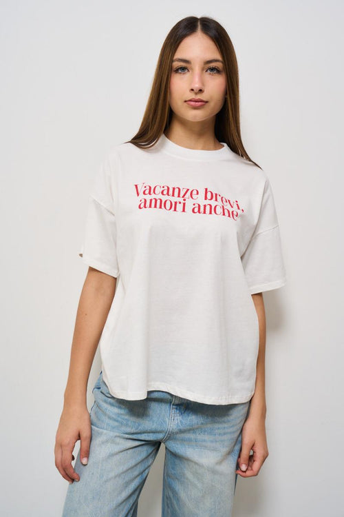 T-shirt donna girocollo bianca con scritta - 1