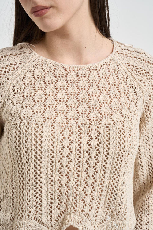 Maglia donna corta traforata beige - 2