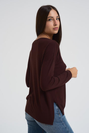 Maglia donna scollo a barca marrone - 4