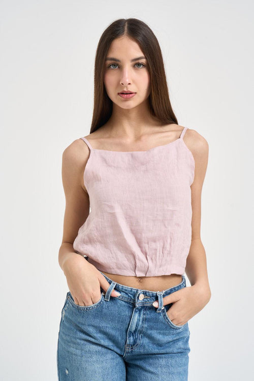 Top donna in lino rosa