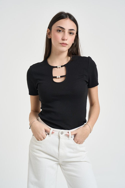 T-shirt donna con gioiello nera