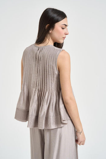 Top donna plissettato tortora - 5