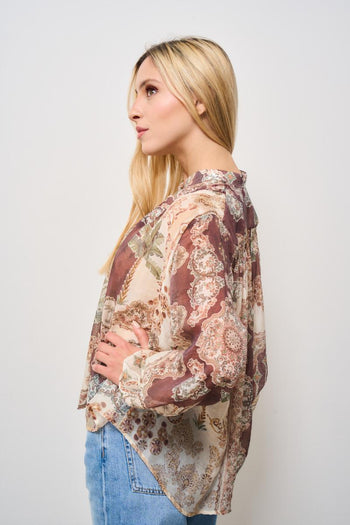 Blusa donna fantasia marrone - 5