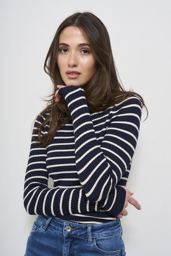 T-shirt donna a righe bianca e blu - 3