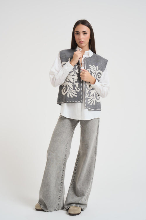 Gilet donna in jacquard grigio - 2