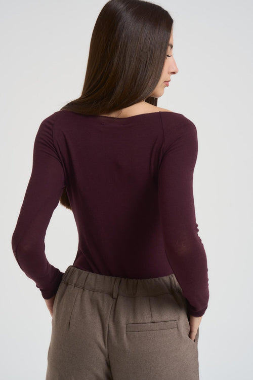 Maglia donna a barca melanzana - 2