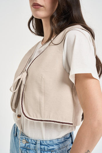 Gilet donna cropped beige - 3