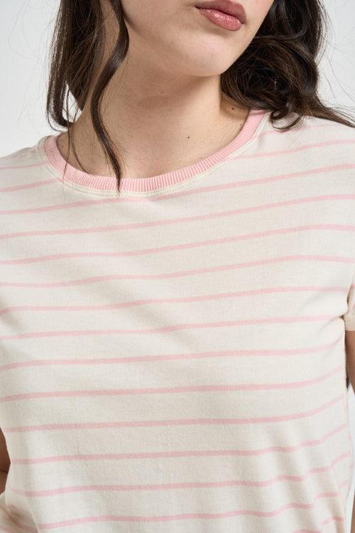 T-shirt donna girocollo a righe rosa - 2