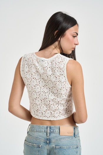 Blusa donna in pizzo sangallo bianca - 3