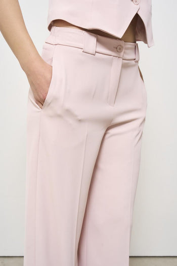 Completo donna gilet e pantalone rosa in crep - 5