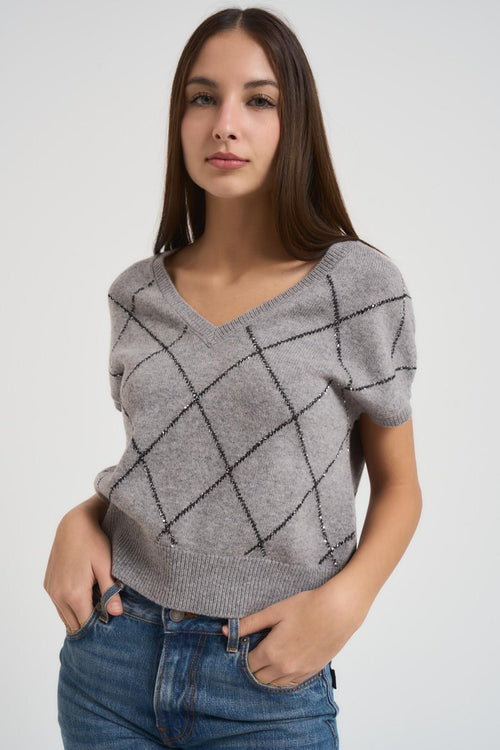 Gilet donna a rombi grigio