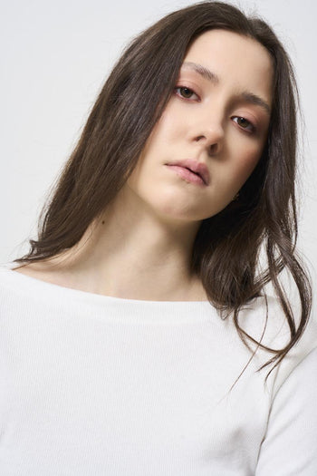 Women's white boat neck sweater - 4