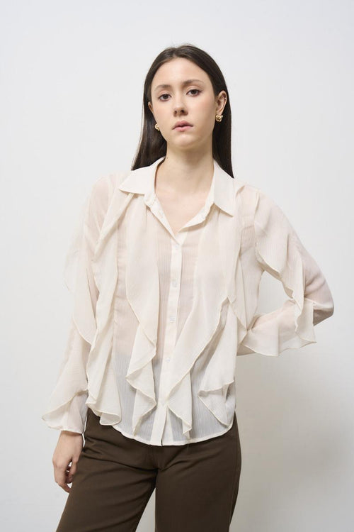 Camicia donna con volant panna
