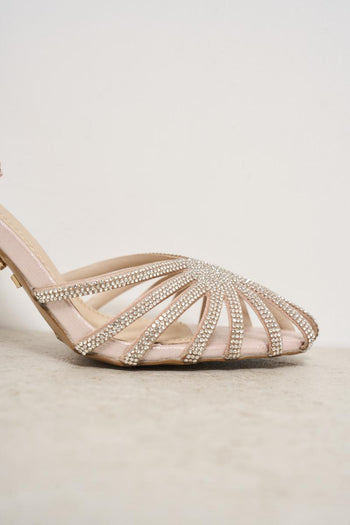 Powder pink heel shoe with rhinestones - 3