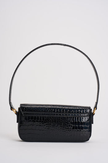 Borsa donna a spalla pitonata lucida nera - 4