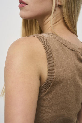 Women's Camel Sequin Crew Neck Top - 5