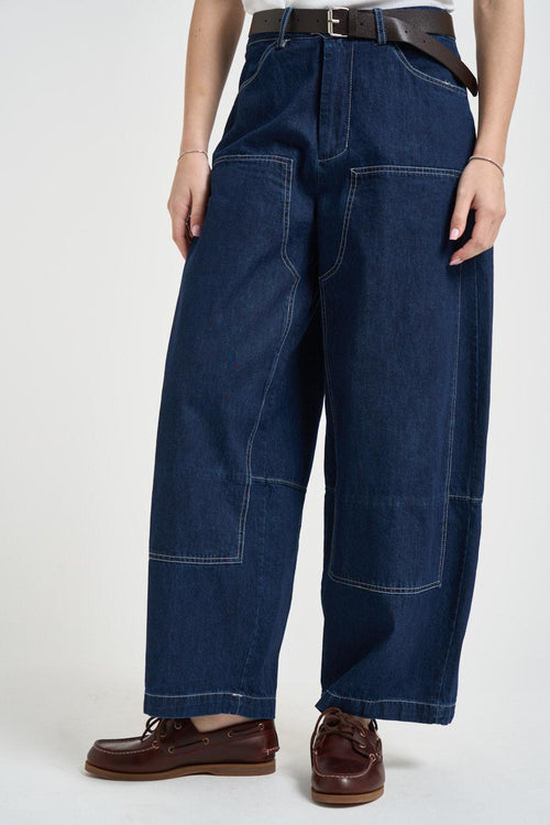 Jeans donna linea ampia in denim blu