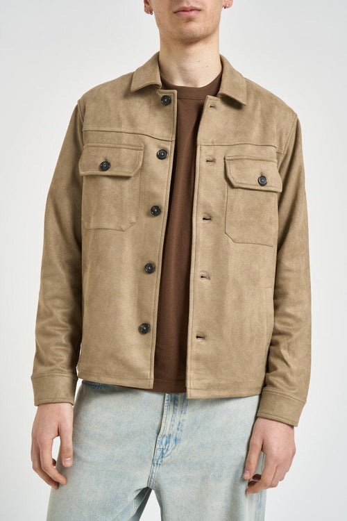 Overshirt uomo in suede beige - 2