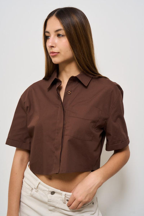 Camicia donna cropped marrone - 2