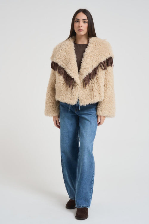 Ecopelliccia donna con frange beige