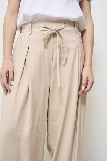 Pantalone donna beige con coulisse - 3