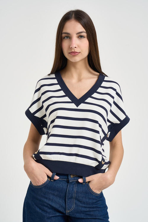 T-shirt donna a righe bianca e blu