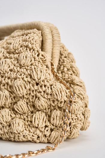Borsa donna in rafia intrecciata beige - 4
