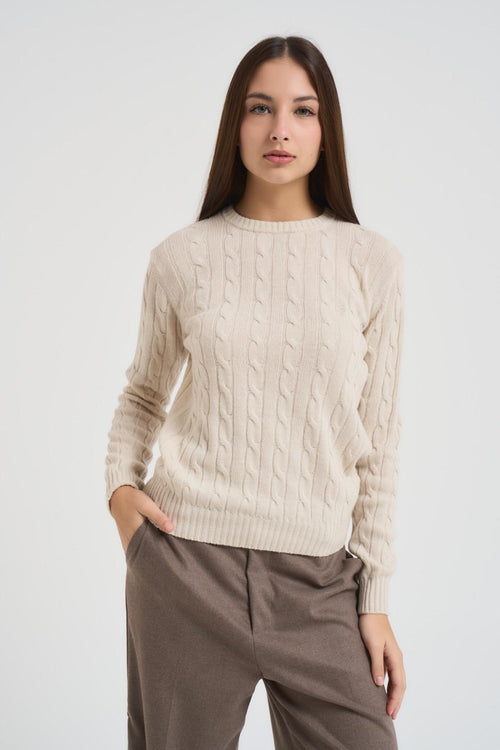 Maglia donna a trecce beige