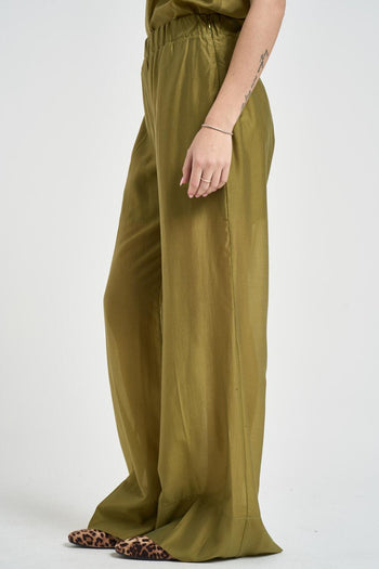 Pantalone donna a palazzo verde oliva - 3