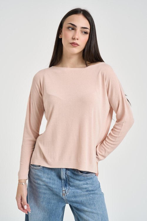 Maglia donna scollo a barca rosa cipria