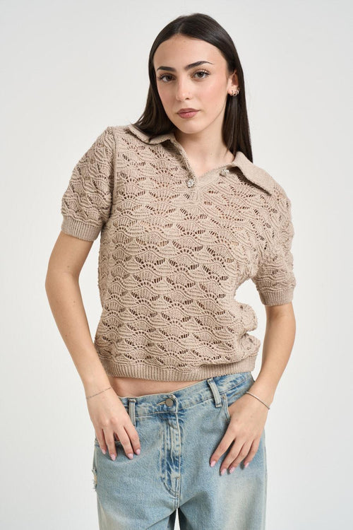 Polo donna traforata beige