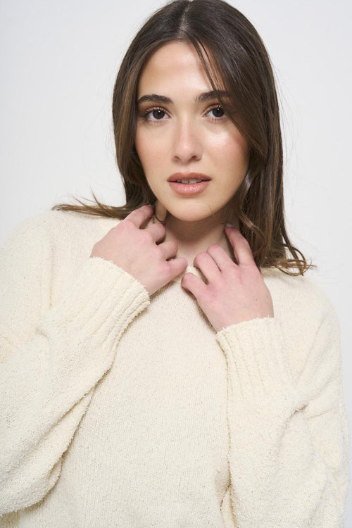 Women's cream cropped sweater - 2
