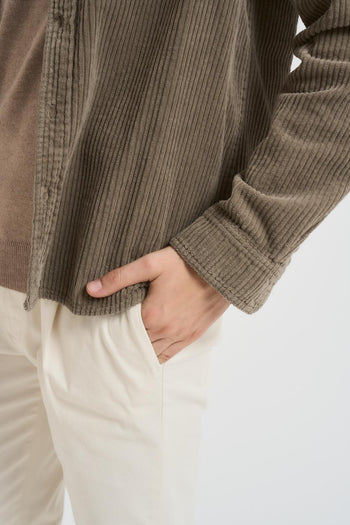 Camicia uomo a costine tortora - 3
