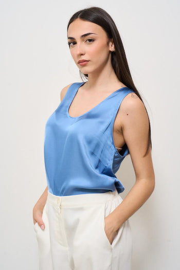 Top donna girocollo satinato celeste - 3