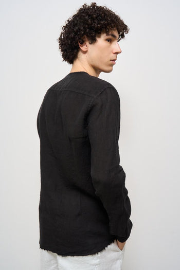 Camicia uomo in lino nera - 5