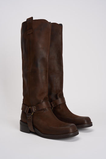 Stivale biker marrone in pelle invecchiata - 3