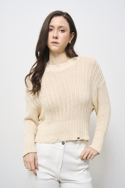 Maglia donna girocollo panna