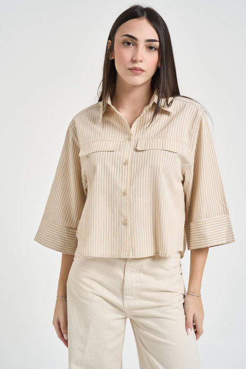Camicia donna a righe crema