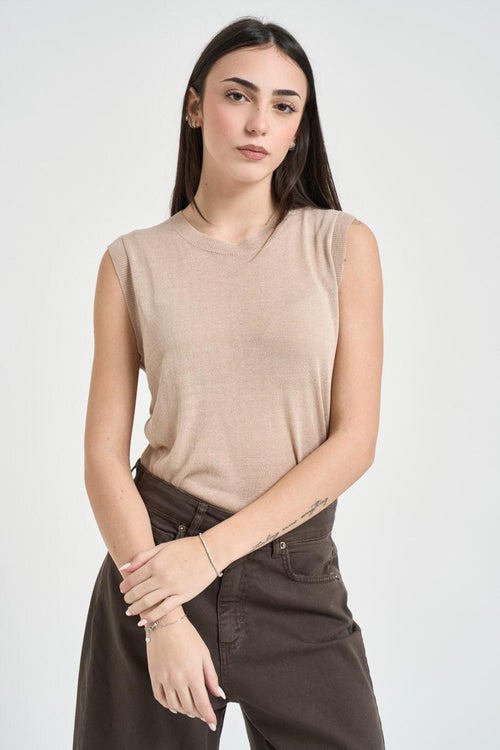 Canotta donna in maglia beige