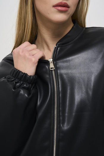 Women's black faux leather bomber jacket - 6