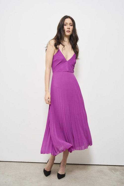 Abito donna magenta con gonna plissè