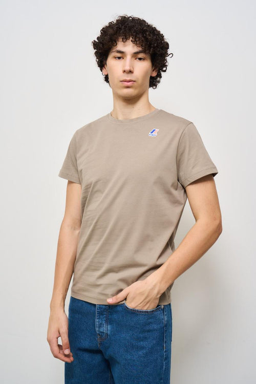 T-shirt uomo girocollo beige con logo