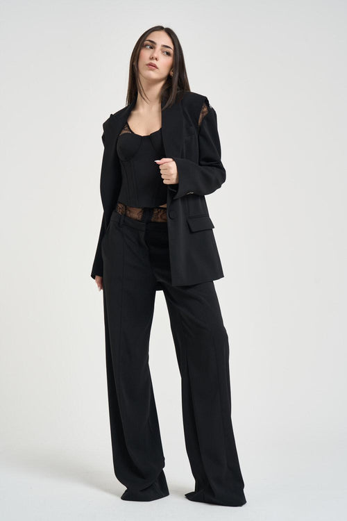 Giacca donna monopetto con pizzo nera