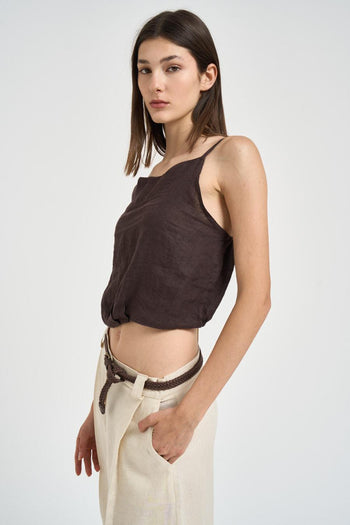 Top donna in lino moro - 5