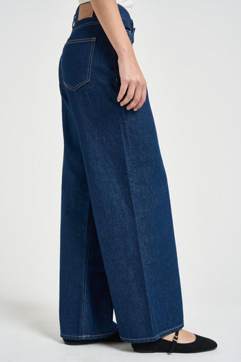 Jeans donna wide leg in denim scuro - 3