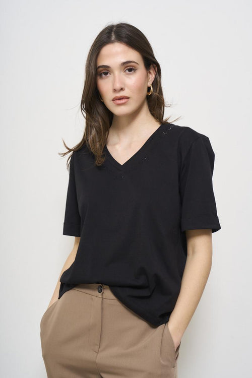 T-shirt donna scollo a V nera